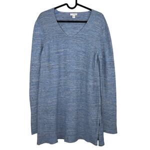 J.Jill Pure Jill Medium Petite Blue Knit V-Neck Linen Blend Sweater Lagenlook